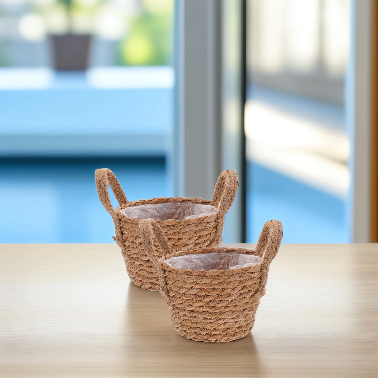 

2Pcs Rustic Hand Woven Flower Basket Natural Durable Plant Container Indoor Planter Storage Basket Woven Planter