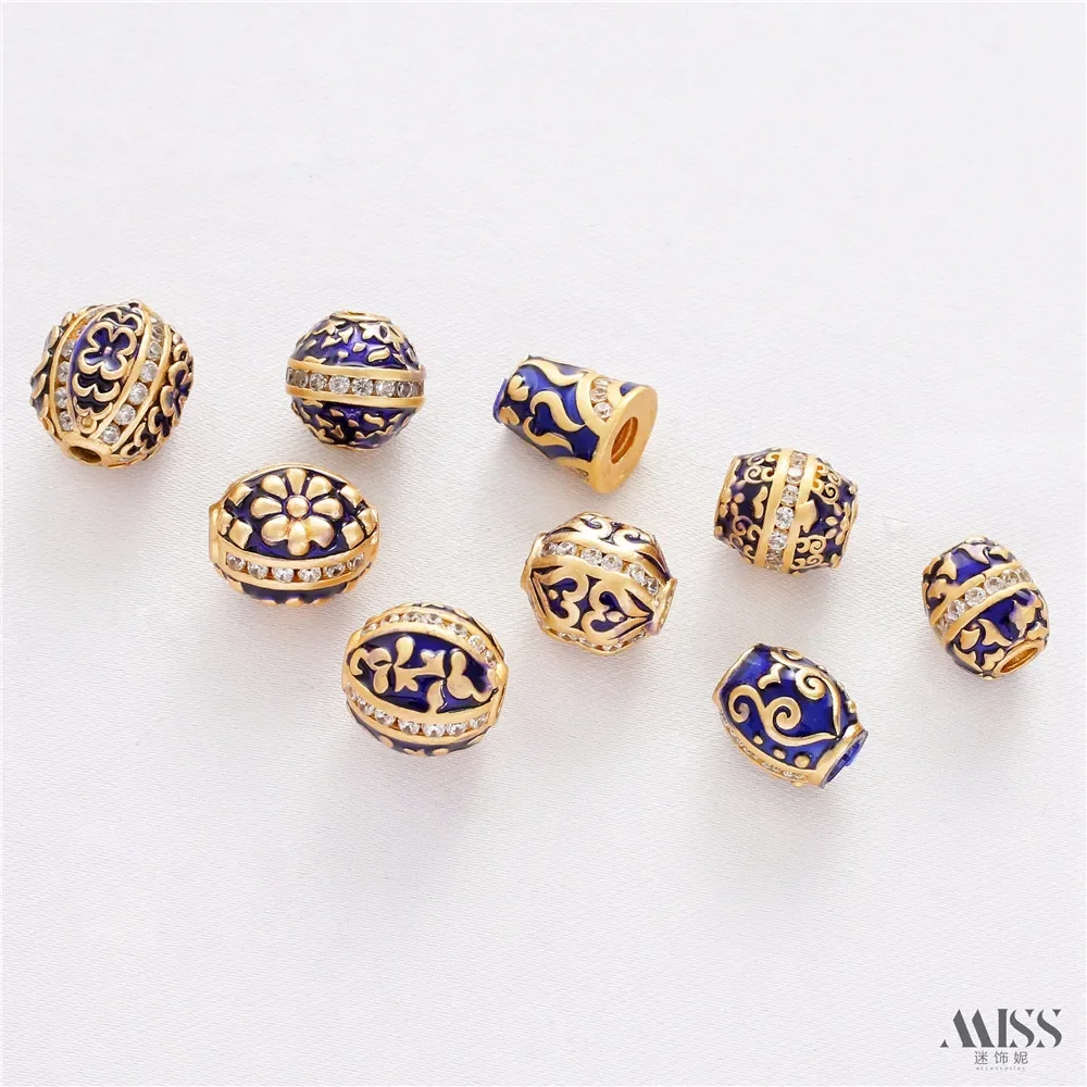 

18K Gold Color Matte Gold Blue Glaze Blue White Porcelain Pattern Bead-separated DIY Bracelet Necklace String Jewelry Accessorie