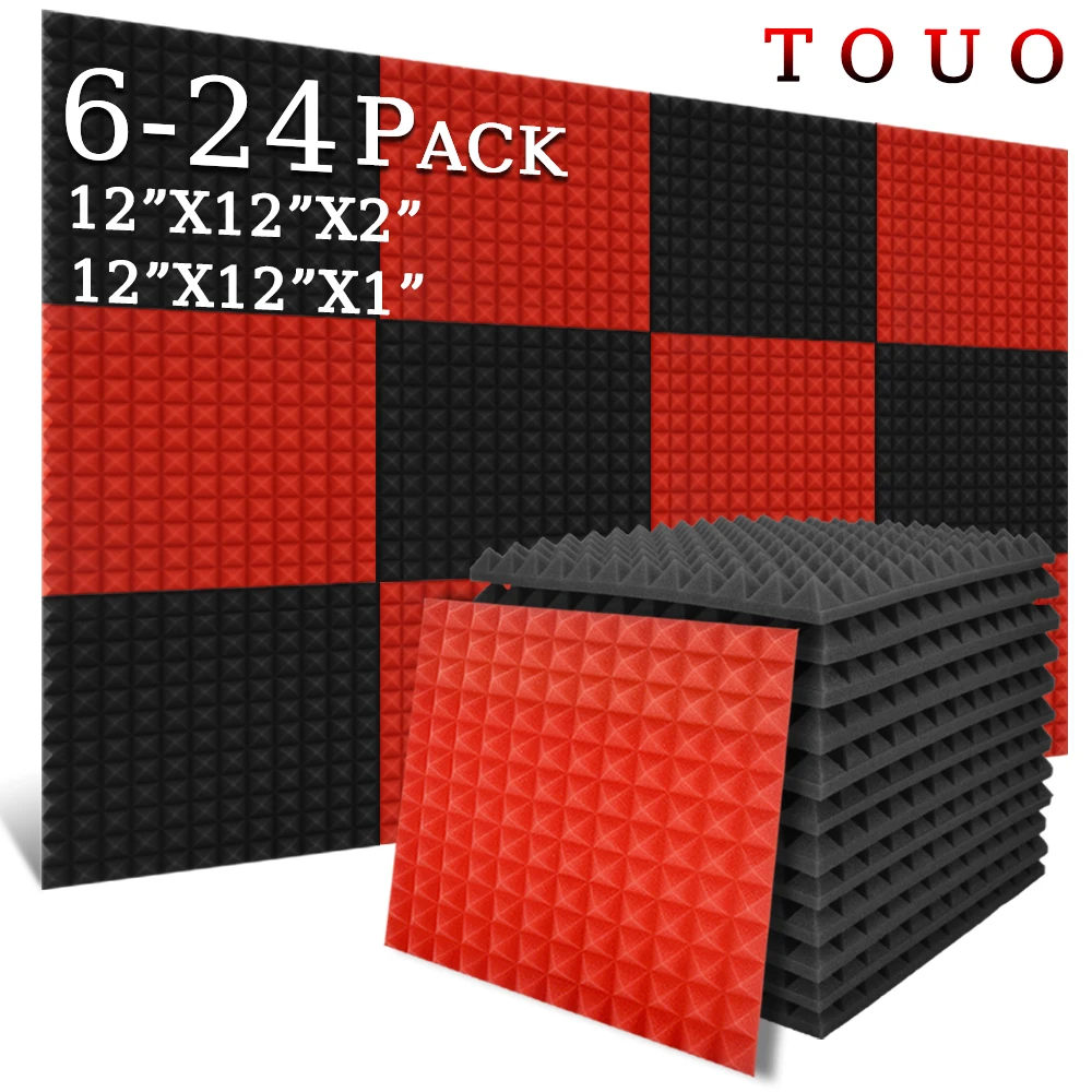 

TOUO 6/12/24 Pcs Pyramid Acoustic Foam Soundproof High Density Sound Foams Material Soundproofing Panels Home Decoration