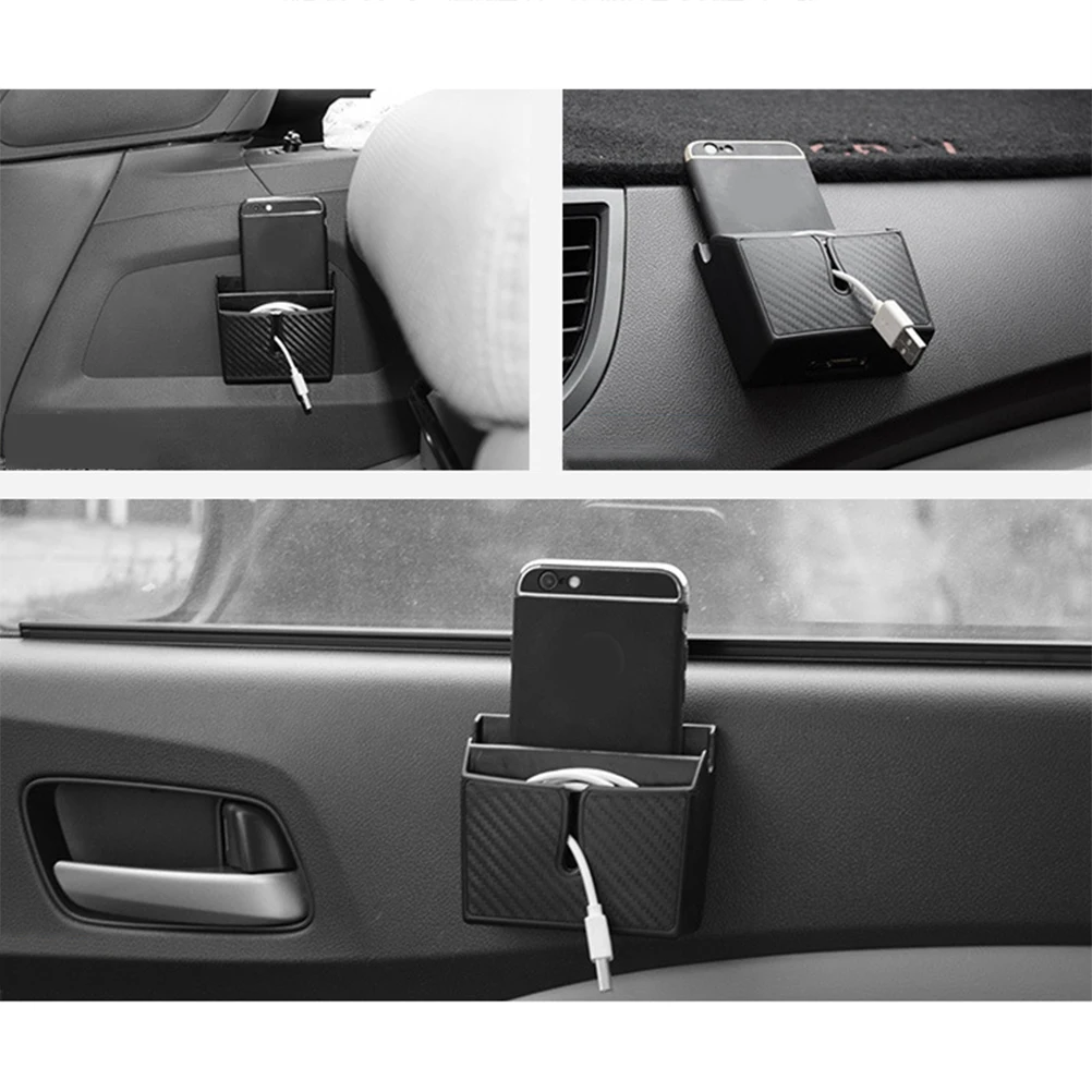 

Double Layer Car Organizer Box Self-Adhesive Dashboard Door Pocket For Phone Card Cash Storage 250G Capacity Size S Black