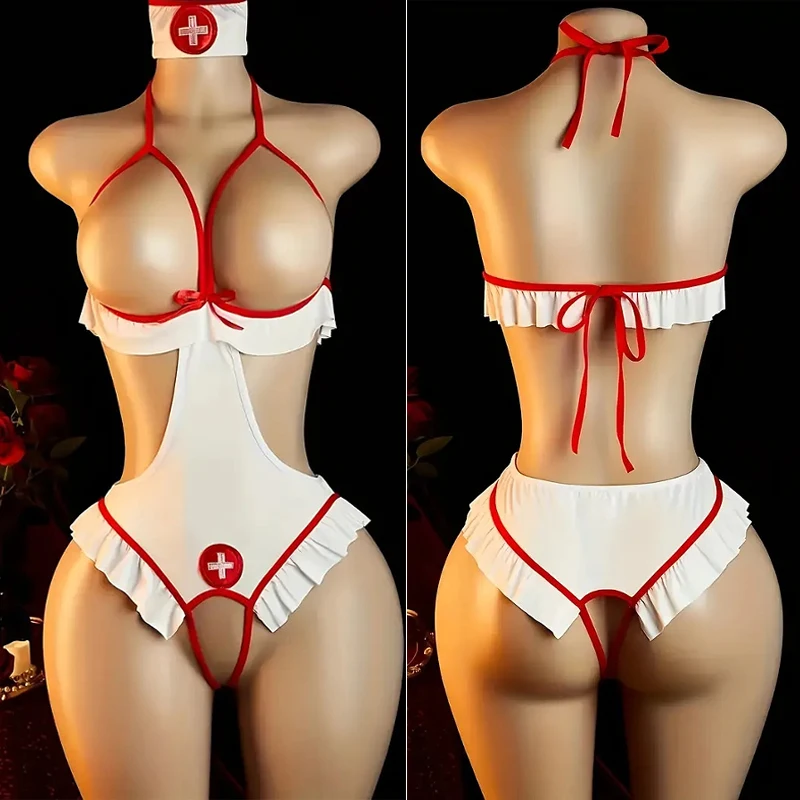 セクシー看護師ハロウィンコスチューム レディース用 大人向け エキゾチックなロールプレイ用 ランジェリーセット