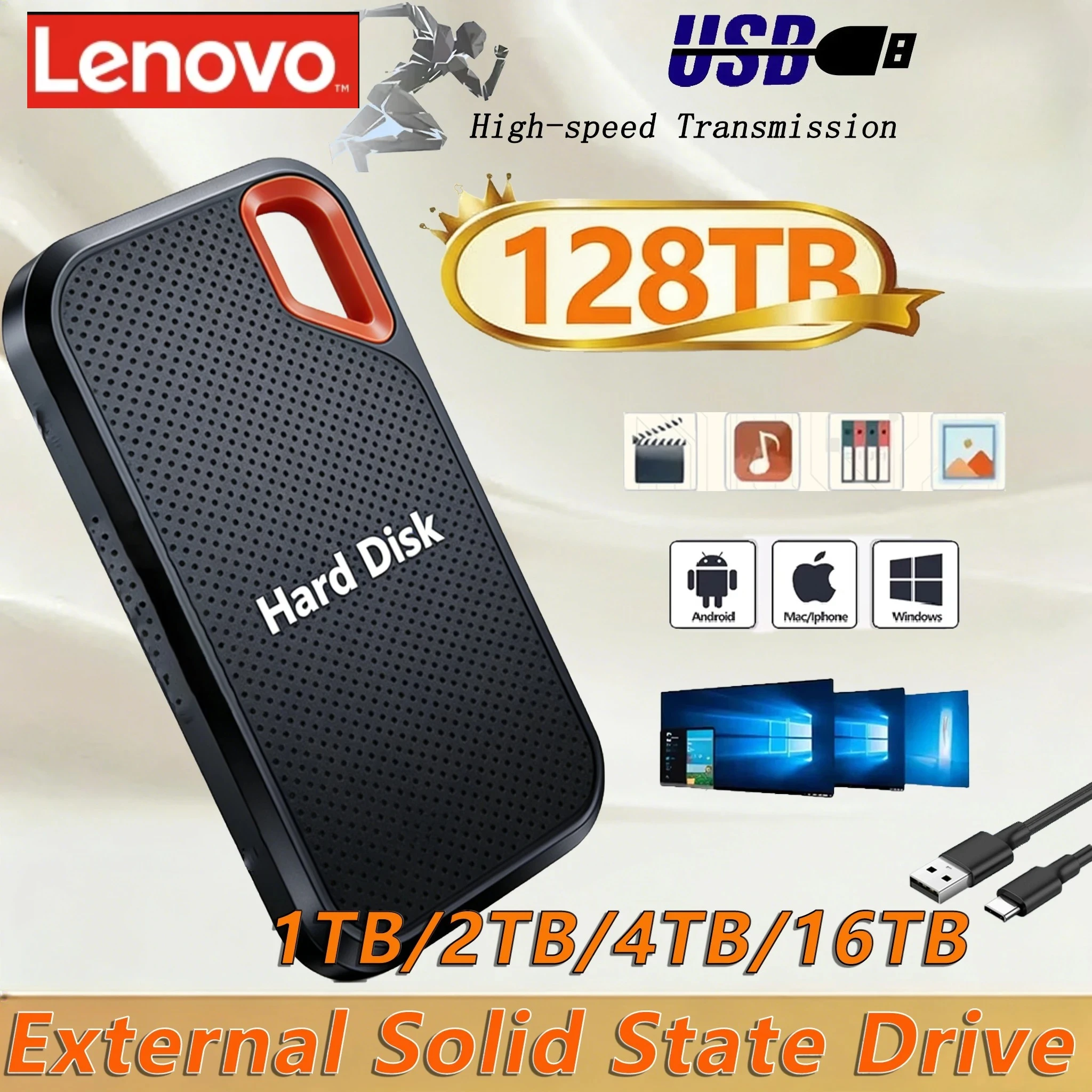 

Lenovo Hard Disk HDD Storage Hard Disk Mobile SSD for Laptop PS5 Mobile E60 1TB 2TB 256TB USB 3.1 HD External Hard