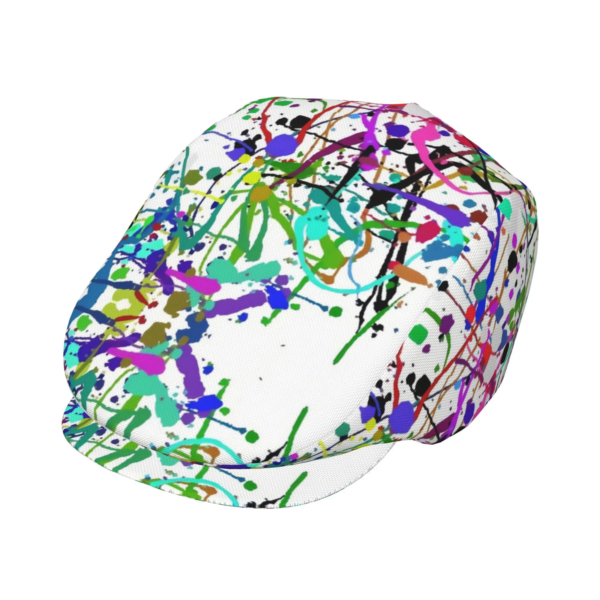 1pc Colorful Paint Splatter Art Pattern All-over printed beret, men and women Adjustable Flat Cap suitable for all seasons Newsb