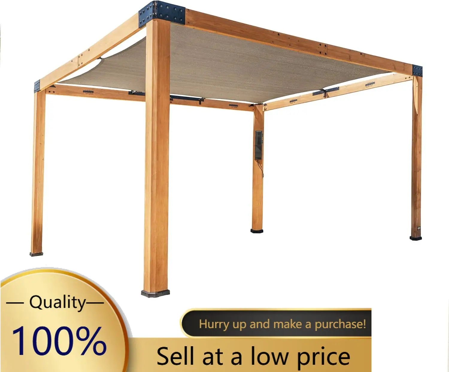 Brendan 12' x 10' Modern Cedar Wood Pergola Kit with Heavy-Duty Sun Shade Sail Screen Canopy, PowerPort, High-Wind Rating for Ou
