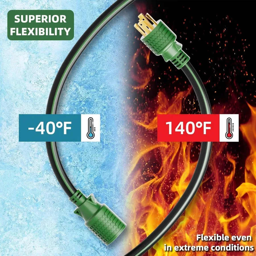 Cable generador de extensión de 4 clavijas, 30 amperios, 25 pies, NEMA L1430P L1430R, 125 250 voltios, hasta 7500 vatios, calibre 10, SJTW Twist Lock Power Co