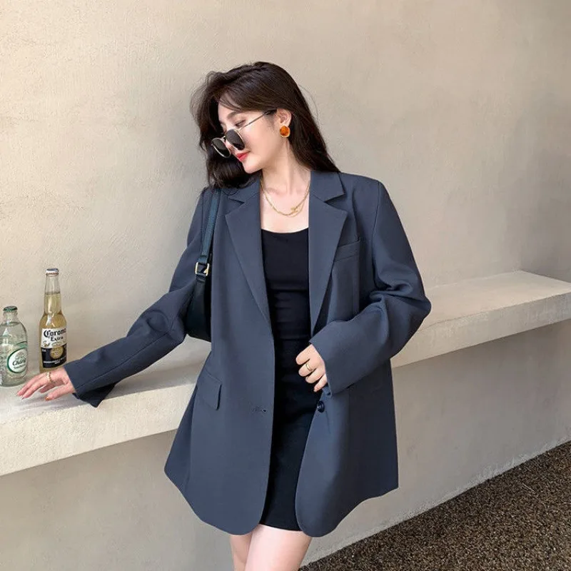 Luxury Gray Blazer Women Suit Office Ladies Long Sleeve Spring Autumn Jacket Single Button Korean Chic Jacket Women Clothing New