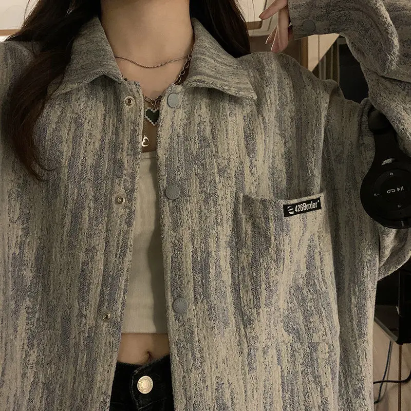 

2024 Spring Hip Hop Loose Colored Flower Yarn Washed Denim Coat