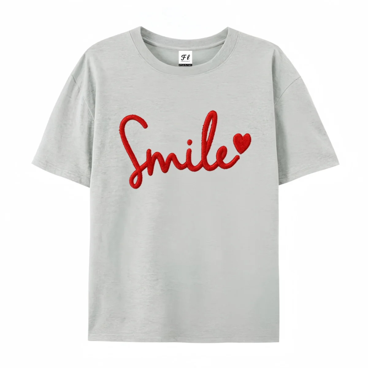 Women Smile Letter With Small Heart Print Short Sleeve T Shirt Simulated Embroidery Slogan Graphic Tee Casual Summer Cotton Tops