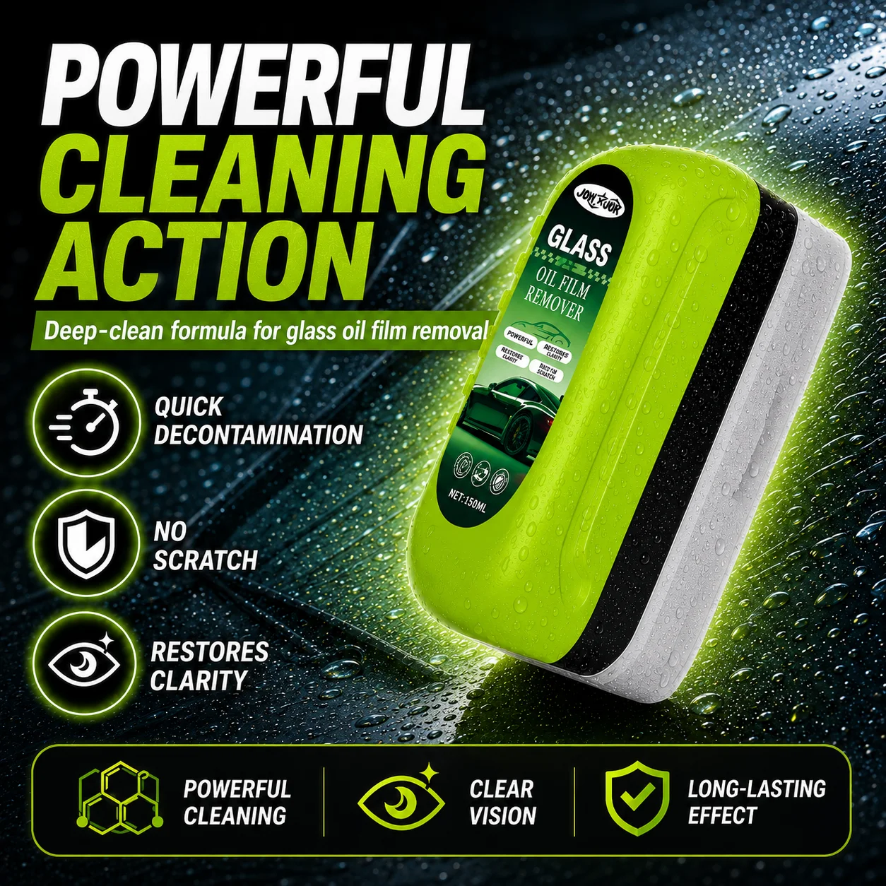 Automotive Oil Film Cleaning Brush, Car Glass Oil Film Cleaner, Window oil film Cleaner brushglass cleaning wiper, Anti-Rain Fog