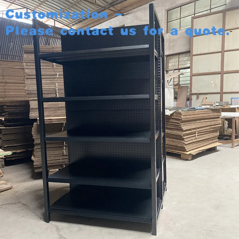 

custom.Factory Custom Black Supermarket Shelf Double-Sided Display Rack with 5 Layers and 4 Posts Size 93*90*180CM