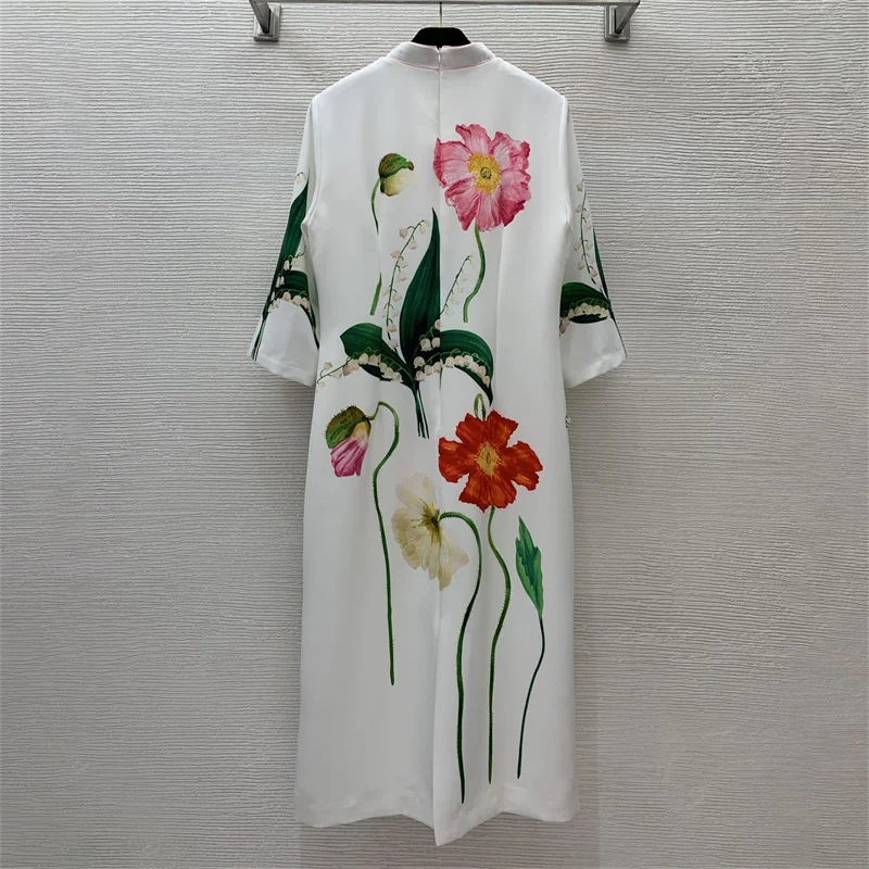 Elegant dresses for women 2024Summer new diamond studded Long dress Chinese style printing female dresses y2k Long sleeved dress