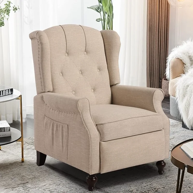 

Wingback Recliner Chair with Massage and Heat, Tufted Fabric Push Back Recliner Chair, Wingback Chair with Remote Control