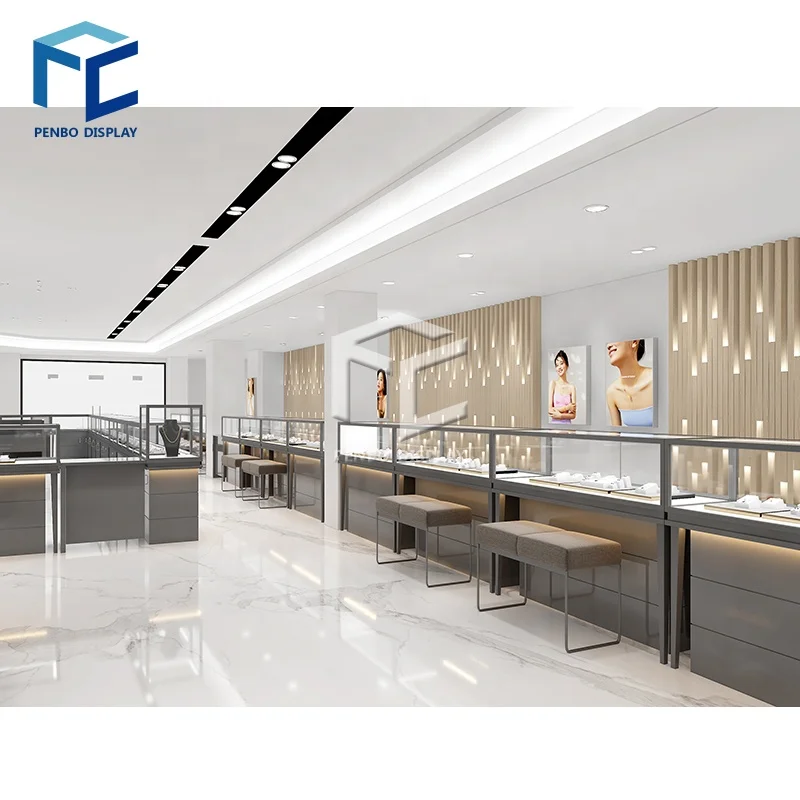 benutzerdefinierte.Schmuckvitrine Einzelhandelsgeschäft Innenarchitektur Benutzerdefinierte Glas Edelstein Juweliergeschäft Display Vitrine Cabi