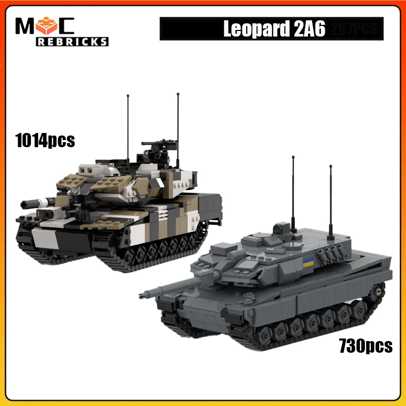 WW II Military Germany Leopard 2A6 Main Battle Tank Vehicle Building Block Weapons Model Puzzle Collection Bricks Toys Children