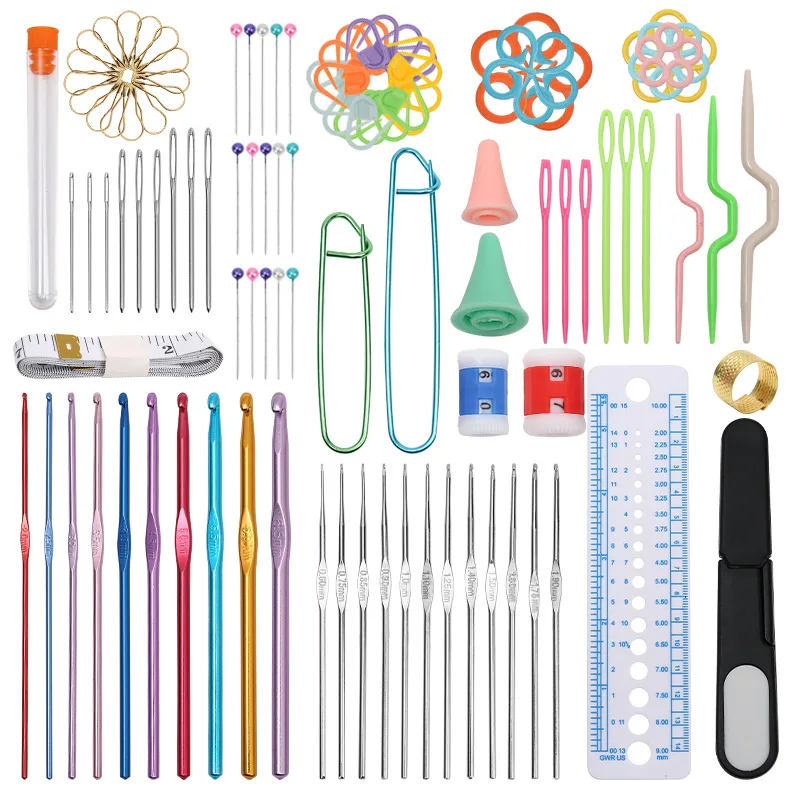 

Crochet Kit for Beginners Crochet Hook Set Ergonomic Knitting Needles Scissors Marker DIY Weaving Sewing Tools with Storage Case