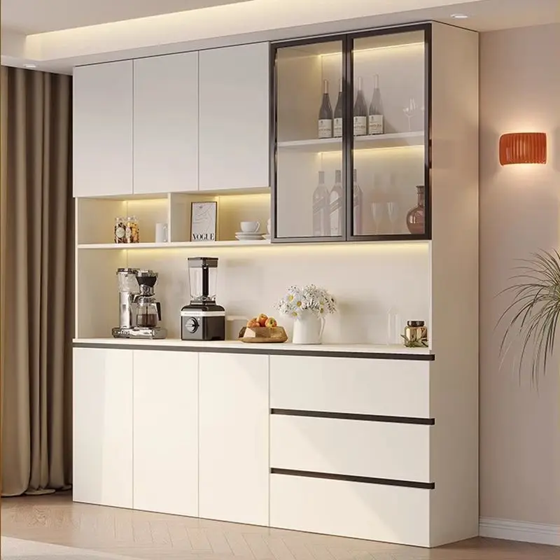 

Solid wood dining side cabinet integrated against the wall light luxury household living room bucket cabinet simple