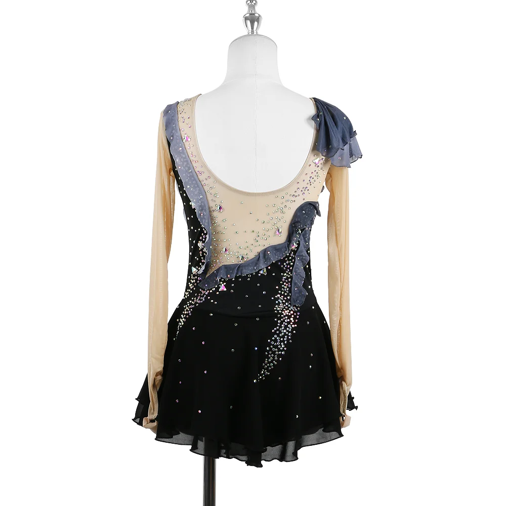 Zagitova Customized Figure Skating Dress For Women Girls Ice Skating Skirt Performance Competition With Shiny Diamond Black