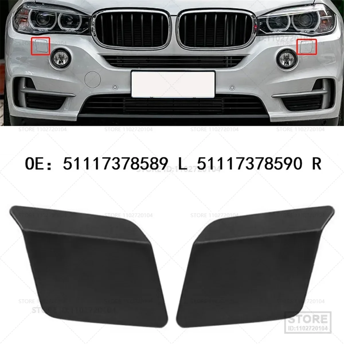 For 2014-2018 BMW X5 (35dx 35i 35ix 40ex 50ix M) (F15 F85) Front Bumper Headlight Washer Nozzle Cover 51117378589 51117378590