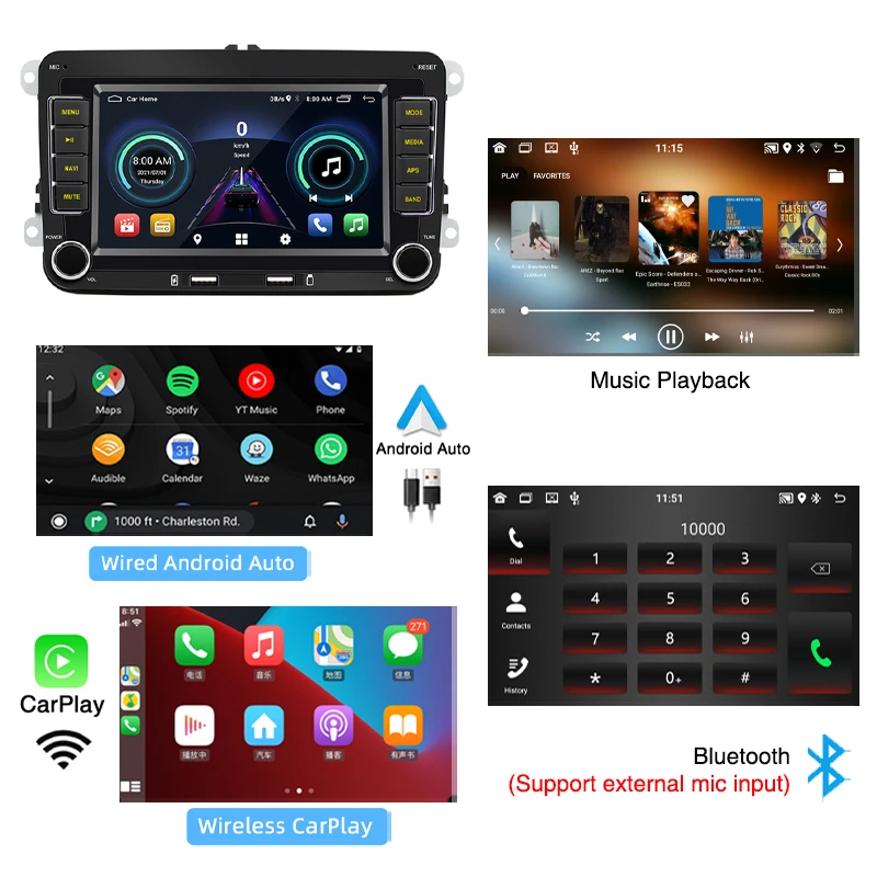 2 Din Car Android Wireless Carplay Bluetooth Handsfree Android-Auto RDS GPS Radio for Volkswagen Golf Mk5 Mk6 Jetta