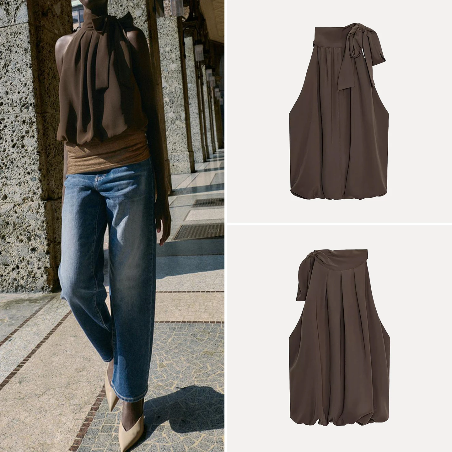 

Faionable Simple Netie Knot Design Women's Top Z Brand Loose Fit Svel Summer New Arrival