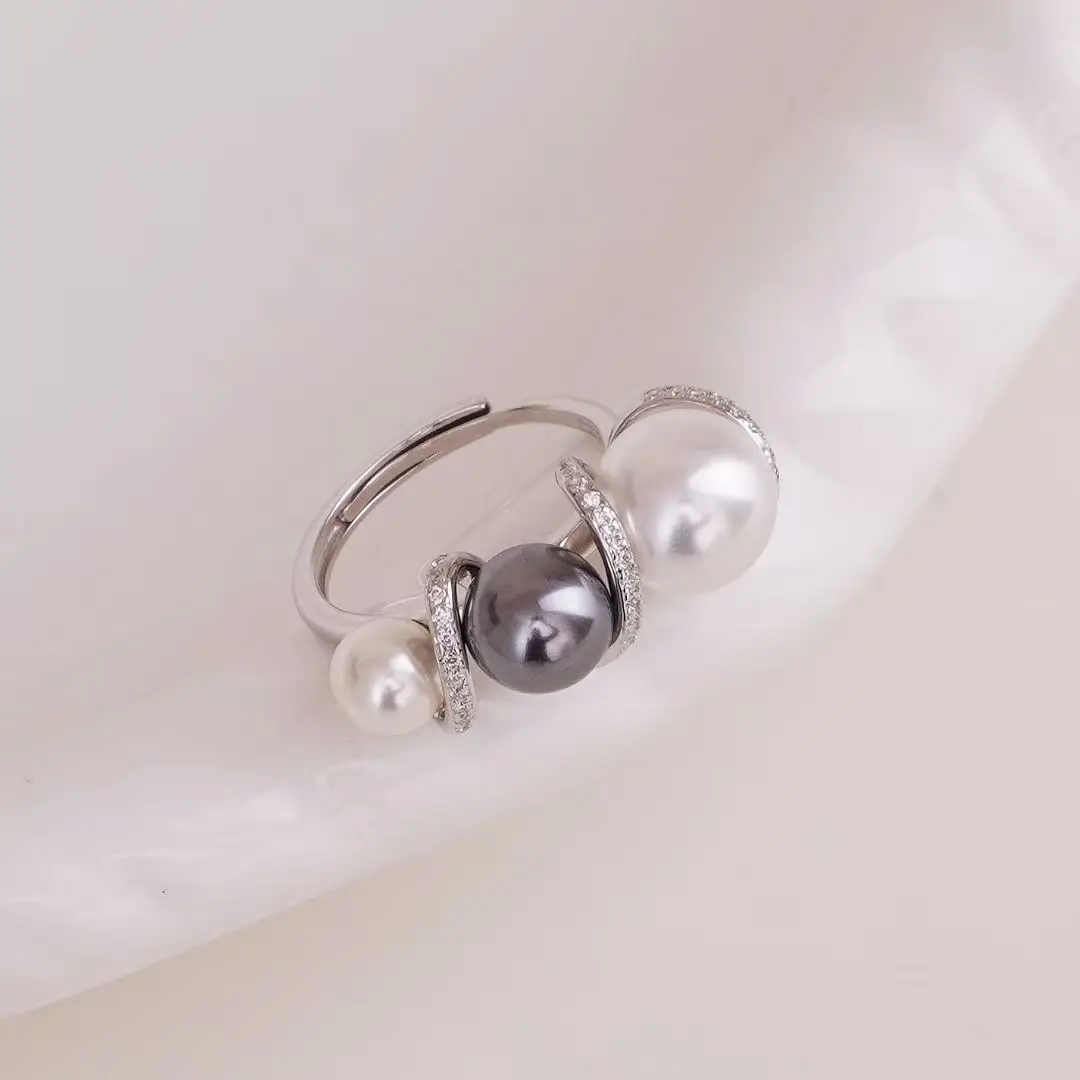 

S925 Sterling Silver Adjustable Finger Ring Mountings Base Setting Findings Jewelry Components for 6-10mm Pearls 3pcs/lot