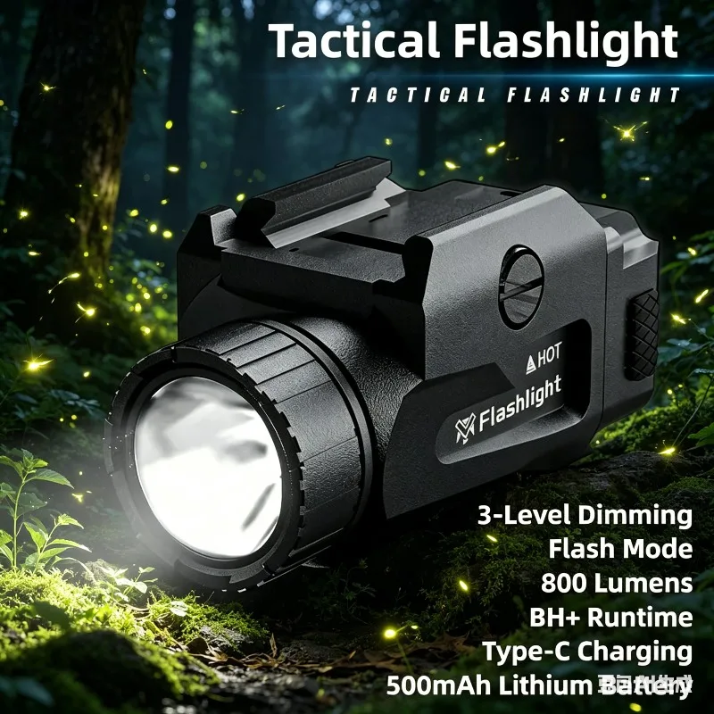 

Upgraded 800LM Tactical Handgun Flashlight 4 Level USB Fast Charge Quick Detach Picatinny Rail Outdoor Shooting Parts