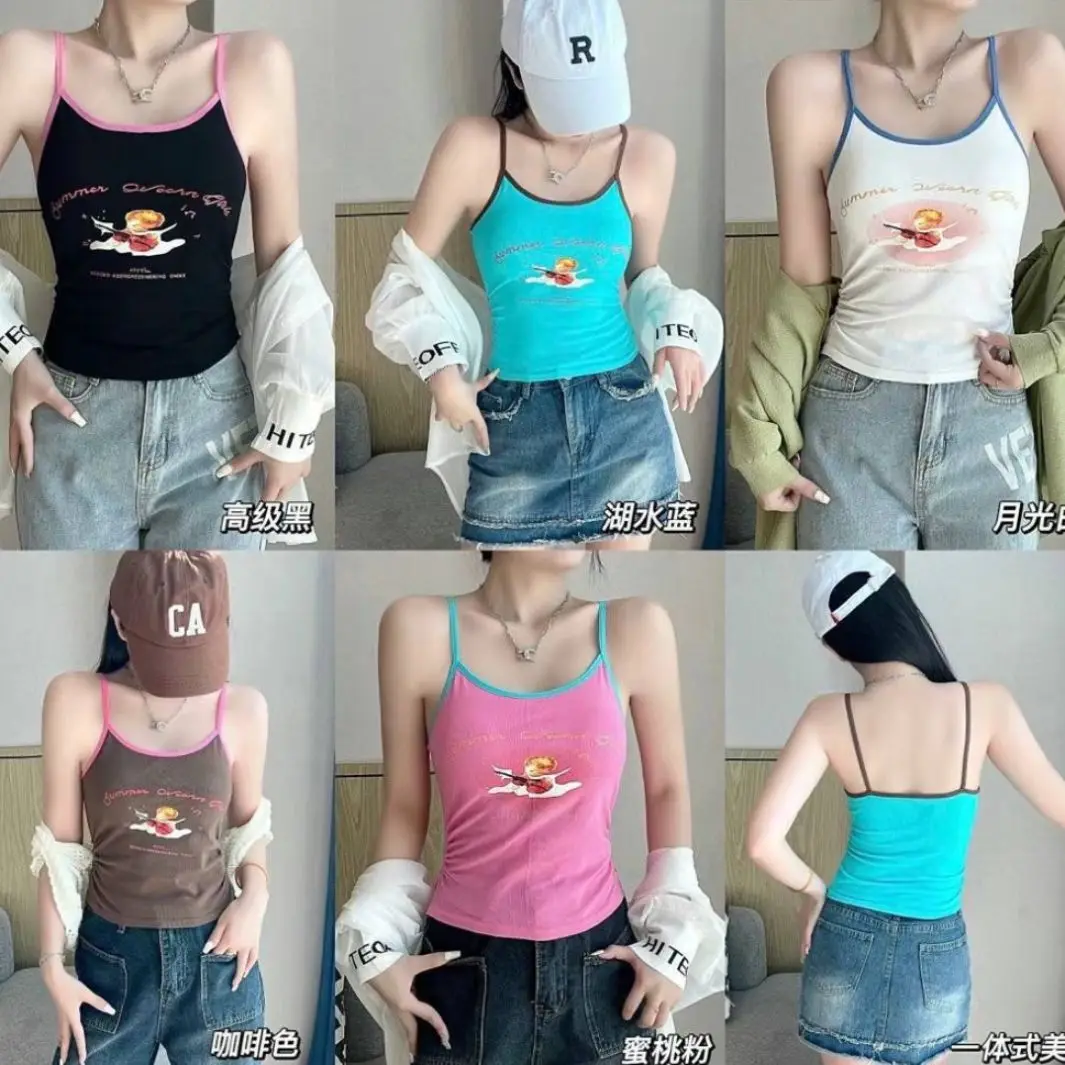 Spicy Girl Color Block Camisole Vest Crop Tops Shirt Clothing Comfortable Tank Top For Casual Life