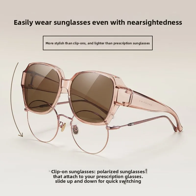 Fashion Large Frame Square Sunglasses Cover Over Myopia Prescription Glasses Portable Men Women Vintage Fishing Driving Eyewear