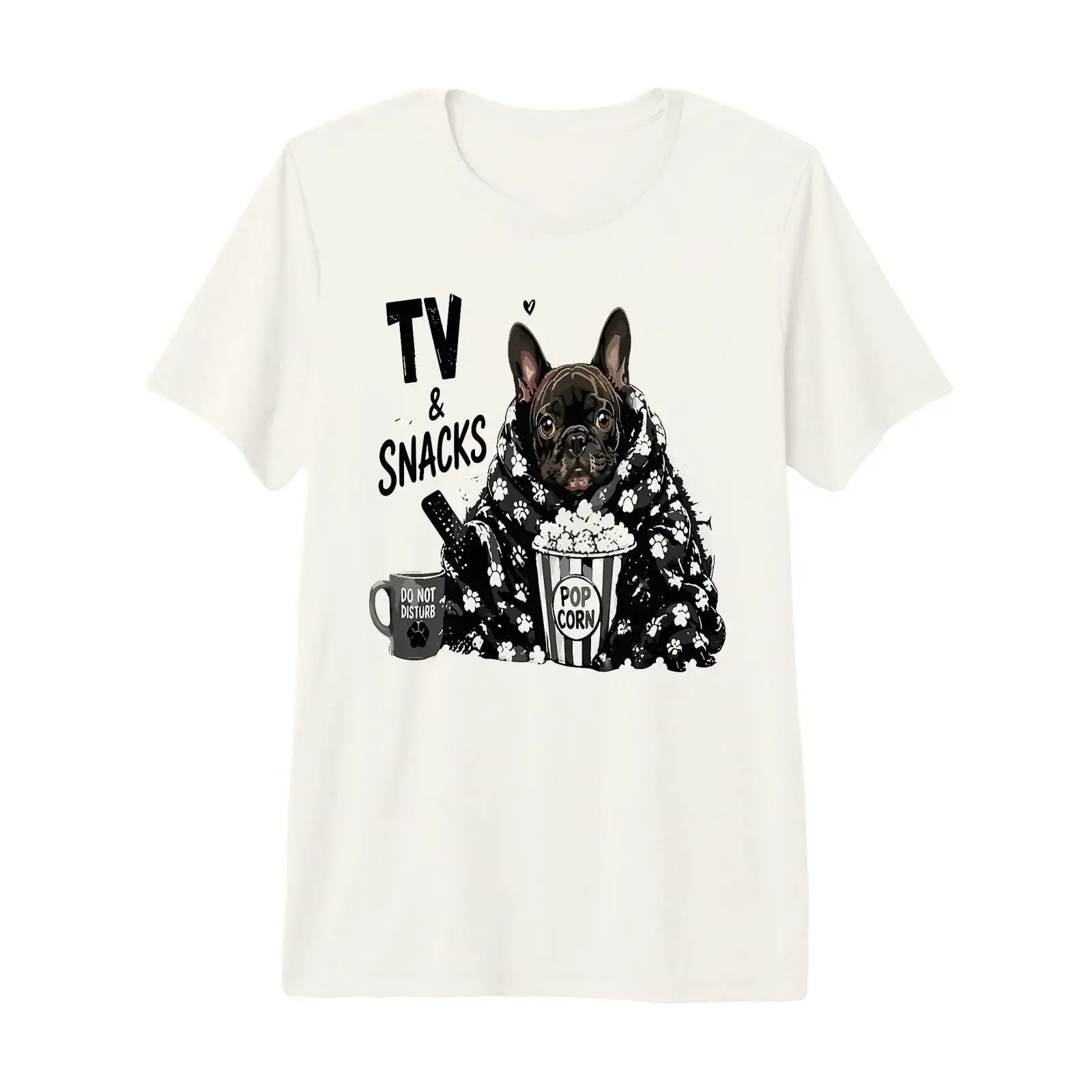 Tv and Snacks French Bulldog Popcorn Night Premium T Shirt vintage Washed homme Top For Everyday Wear streetwear graphic Unisex