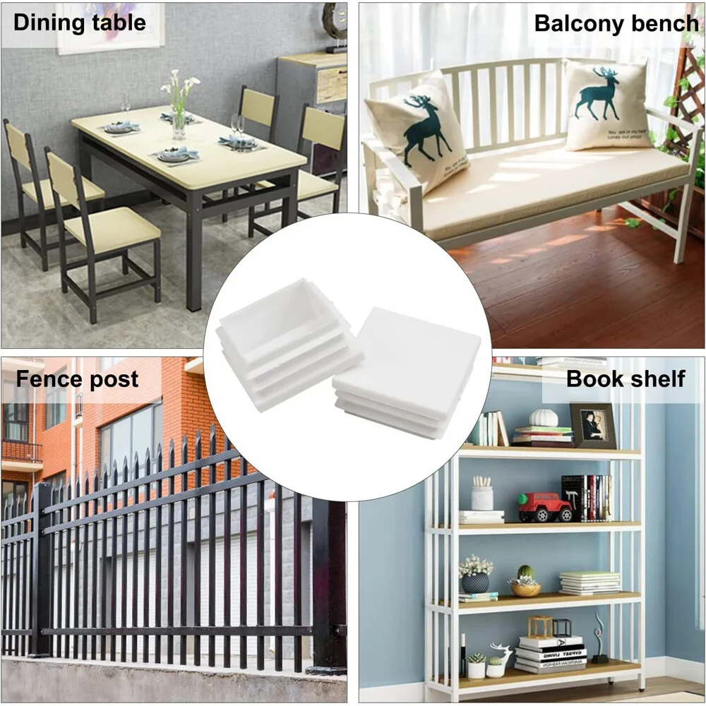 Square/Rectangle Plastic White Blanking End Cap Caps Tube Pipe Inserts Plug Bung Cover Steel Table Leg Feet Pad 13x13~120x120mm