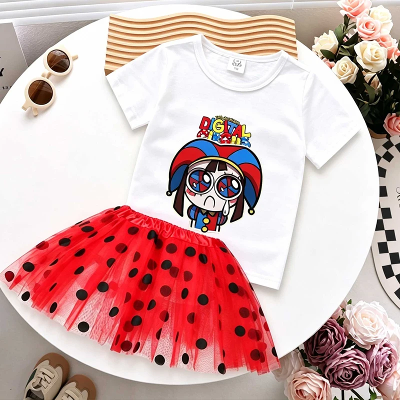 The Amazing Digital Circus Baby Mädchen T-Shirt Kinderkleider-Set Cosplay Prinzessinnenkleid Bedruckte T-Shirts+Rock Kinder Partykleidung