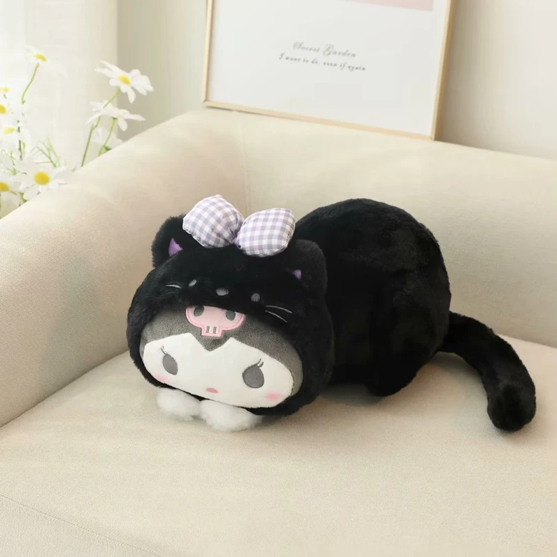 Cute Cartoon MyMelody Kuromi Cinnamoroll Lying Plush Doll Car Pillow Rag Doll Back Pillow Tissue Box