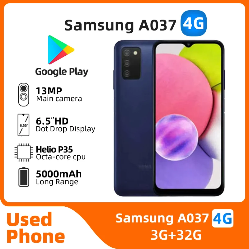 Samsung Galaxy A03S A037 4g SmartPhone CPU Helio P35 MT6765 6.5-inches 5000mAh 13MP Camera Android Used Phone