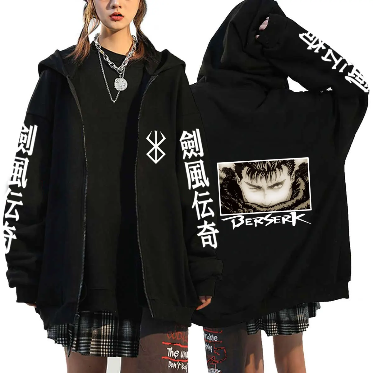 Japan Anime Berserker Harajuku Guts Augen Manga Zip Hoodies Sweatshirt Gothic Winter Pullover Mode Langarm Männer Sweatshirt