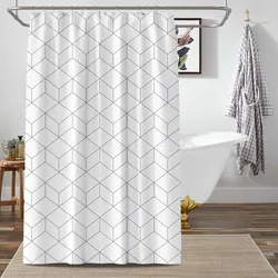 Modern Simple Rectangular Lattice Cube Shower Curtain Fabric Waterproof Polyester Home Decor Bath Curtain Bathroom Accessories