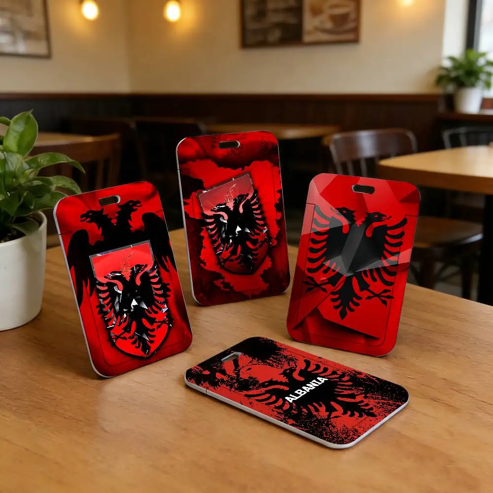 

Albania Flag Art Card Covers Holders Case Students Bus Card Cover ID Badge Holder with Lanyard
