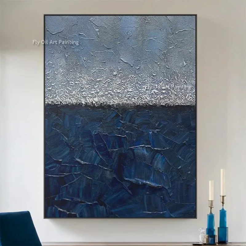 Abstract Brown Grey Simple Canvas Artwork New Popular Hand Painted Dark Blue White Oil Painting Decor For Living Room As Gifts