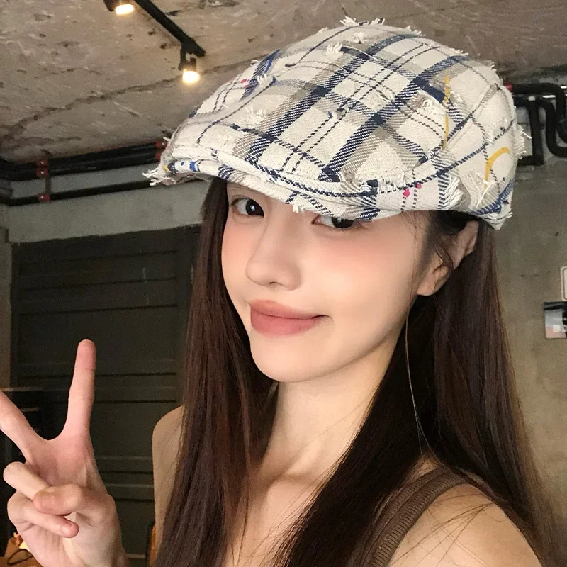 قبعة عتيقة منقوشة كلاسيكية للنساء - قبعة ريترو بلغت ذروتها، وجه صغير، أزياء صيفية للجنسين، قبعة قابلة للعكس