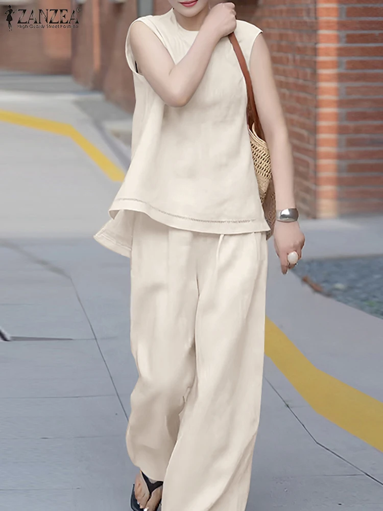 

Fashion 2PCS Women Summer Pant Sets ZANZEA Sleeveless Tanks Tops Suit Casual Outfits Elegant Work OL Tracksuits Matching Sets