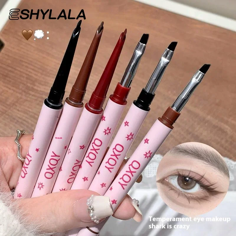 Caneta delineadora de cabeça dupla 2 em 1, natural, fosco, deitado, bicho da seda, delineador em gel, duradouro, preto, marrom, maquiagem para os olhos, ferramentas cosméticas