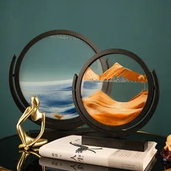 Rotatable Sandscape Moving Sand Art Picture Round Glass Deep Sea 3D Hourglass Quicksand Flowing Sand Painting Home Decor Gifts