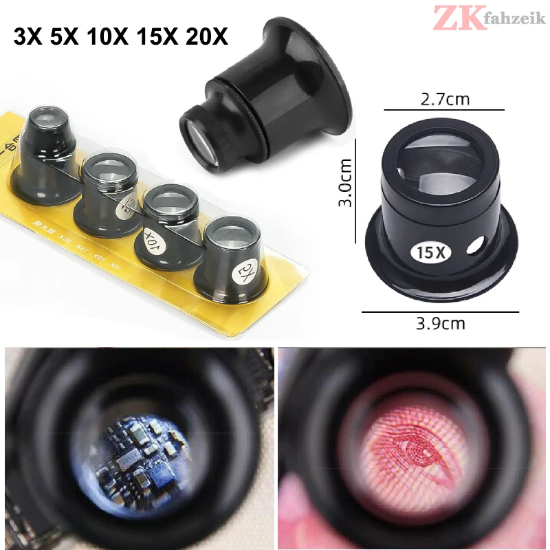 1/Set 3X 5X 10X 15X 20X Times Magnifying Glass Clip on Magnifier for Watchmaker Jewelry Professional Watch Repair Tools