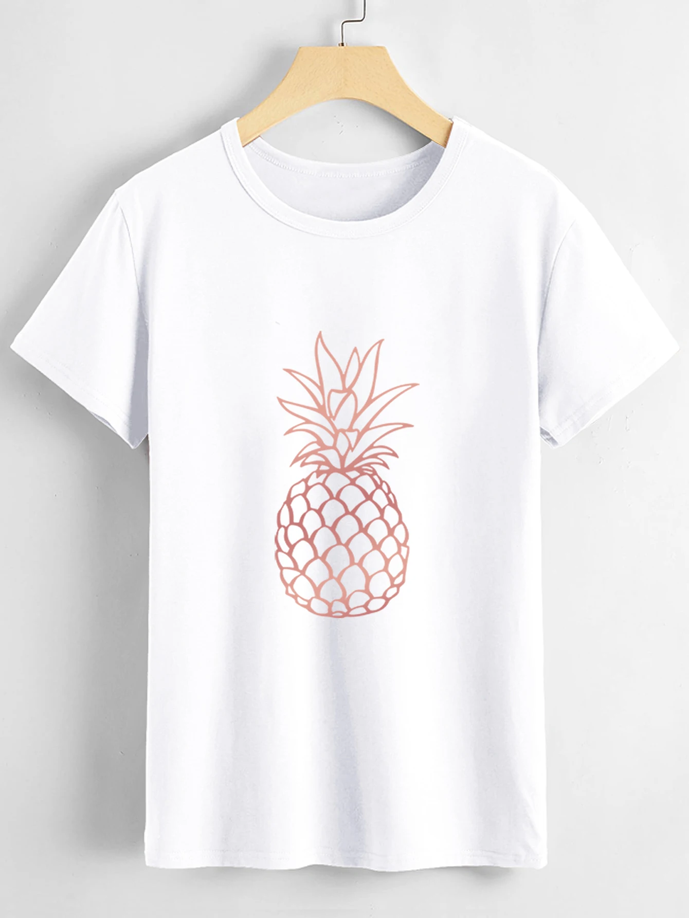 

women clothing New Sports Daily commute fashion casual hoodie Love Pineapple print T-shirt o collar street wear plus size