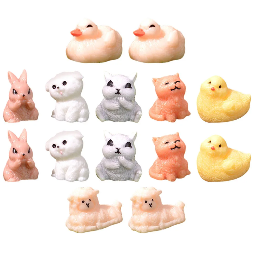 14 pçs ornamento de paisagem mini ornamentos animais decoração resina modelo minúsculo bonito