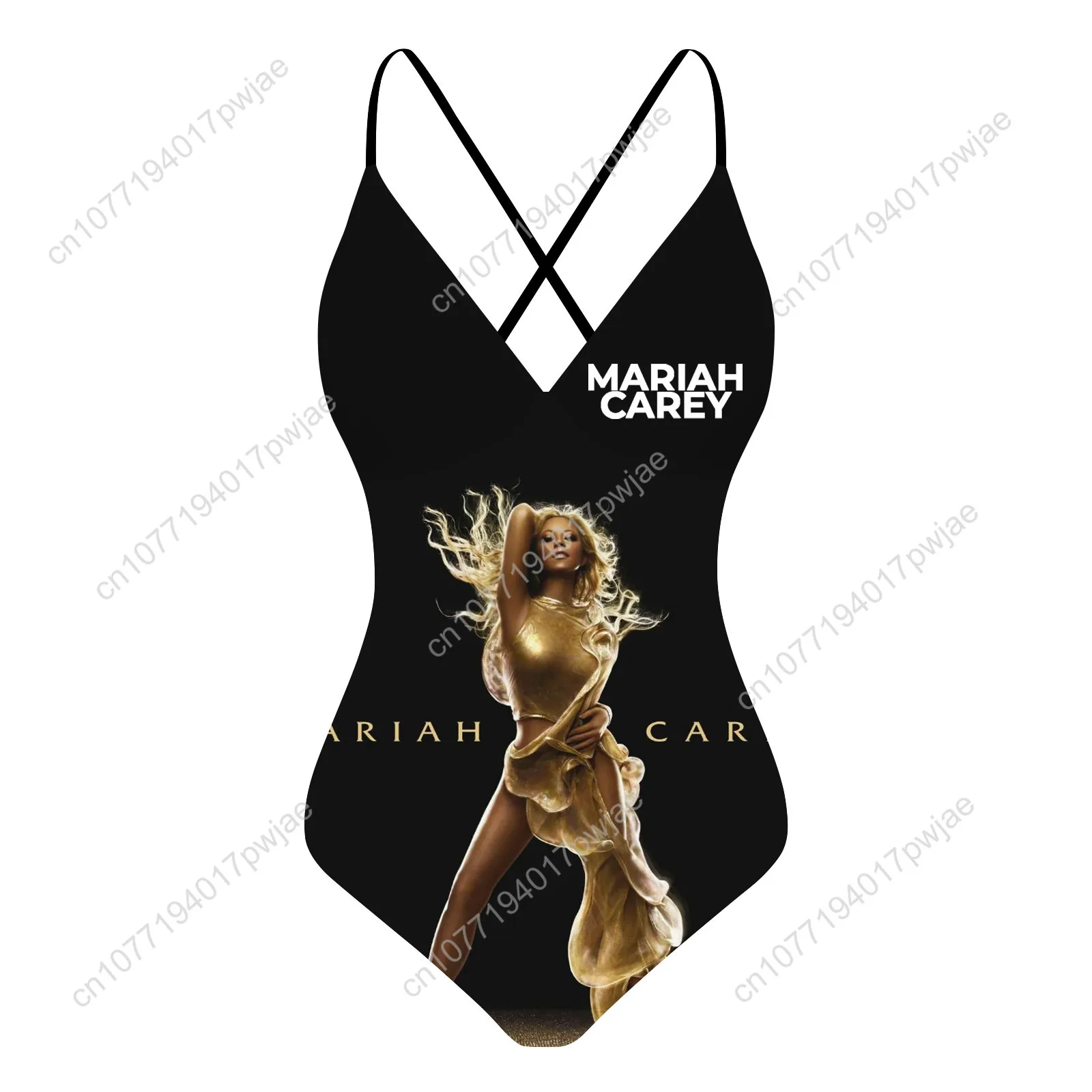 

Mariah Carey Rapper Custom V-neck Halter Back Swimsuit Womens Bathing Suits Bikini Pool Party Beach Sexy Swimwear Beachwear