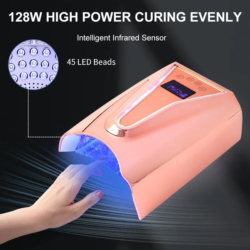 2024 Factory Price New Arrival New Design Wholesale High Power 128W Fast Cordless Rechargeable Uv LED Nails Lamp Nail Dryer