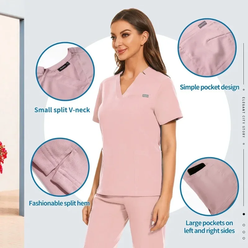 Manga curta Odontologia Clínica Scrub Tops para As Mulheres, Blusa Do Salão De Beleza, Uniformes De Enfermeira, Hospital Geral Pet Grooming Camisas