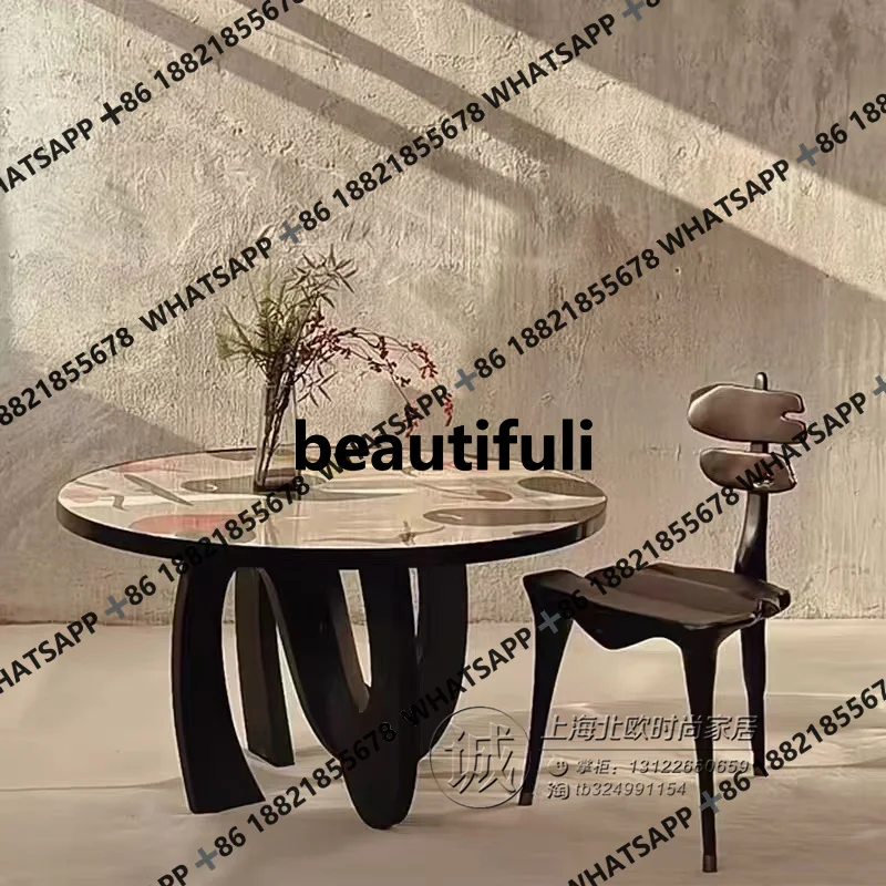 

Medieval solid wood special-shaped dining chair Netherlands recommends painted round dining table Home painting art dining table