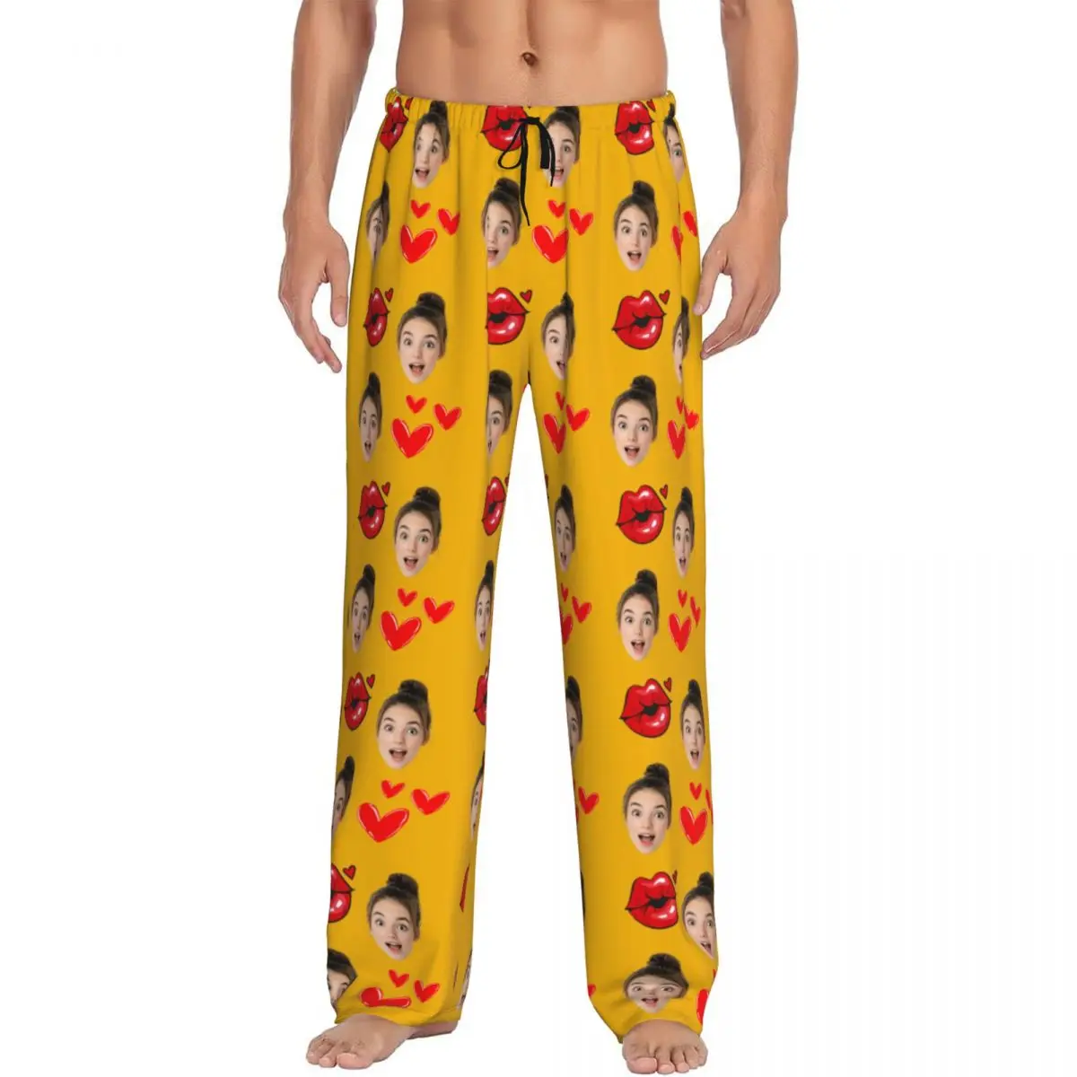 

Custom Personalized Head Face Photo Pajama Pants Sleepwear Men's Elastic Waistband Best Gift Him Sleep Lounge Bottoms Pockets