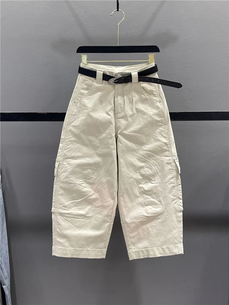 

Khaki Color Casual Loose Thin Denim Jeans Women's Summer Straight Leg Jeans Small Size Wide Leg Pants Workwear Trousers